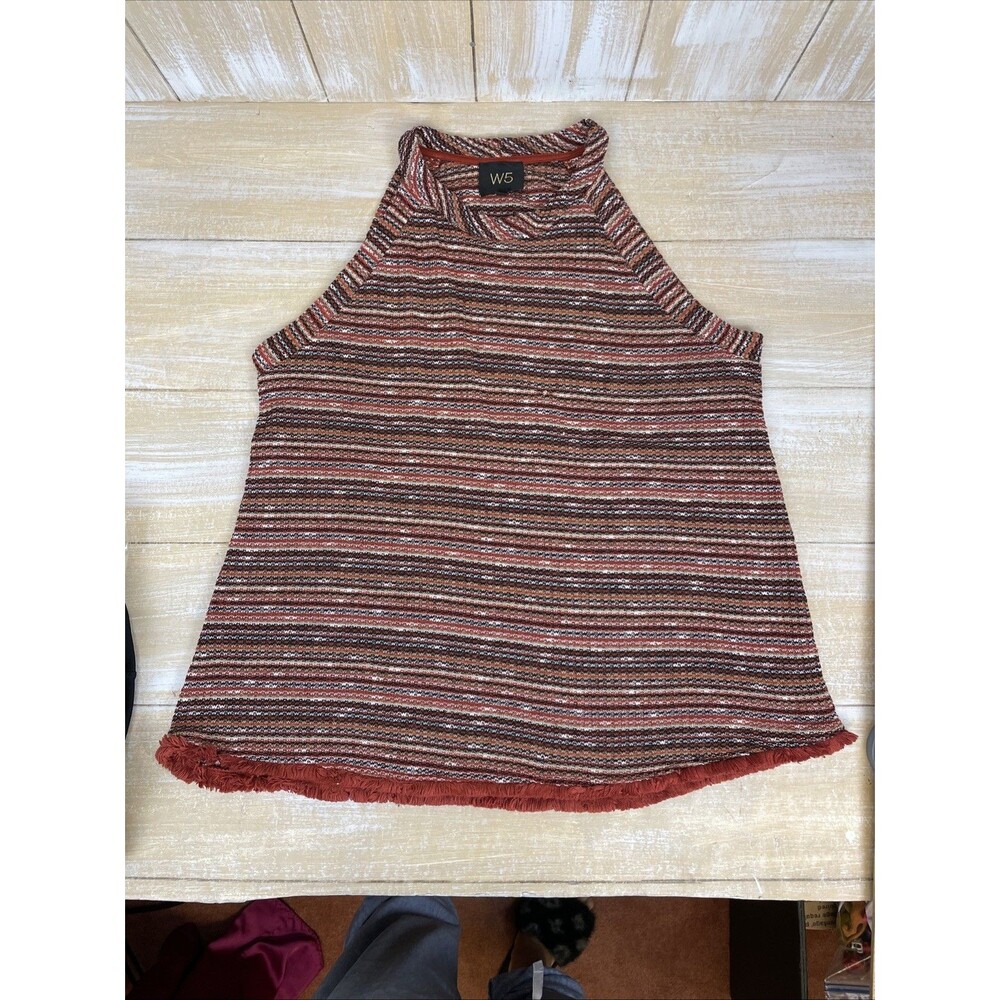 Anthropologie W5 Women’s XL Striped Woven Halter Tank Multicolor Boho Fringe